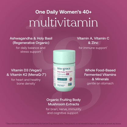 True Grace One Daily Women's Multivitamin 40+ - Fermented Minerals, Organic Adaptogens & Mushrooms