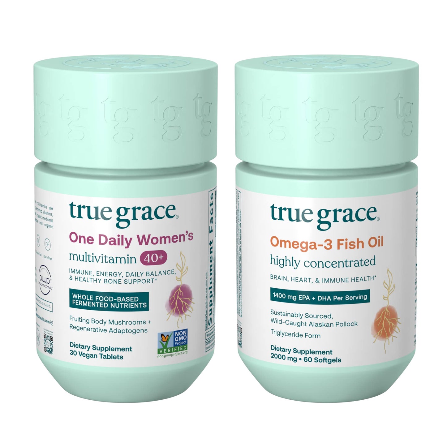 True Grace One Daily Women’s Multivitamin 40+ & Omega-3 Fish Oil Bundle – 30-Day Supply, Gluten Free, Soy Free, Organic