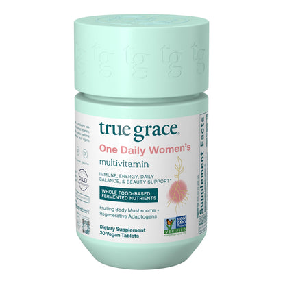 True Grace One Daily Women’s Multivitamin – Fermented Minerals, Organic Adaptogens & Mushrooms | 30 Vegan Tablets