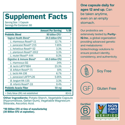 True Grace One Daily Women Probiotic - 60 Vegetarian Capsules | 90B CFU