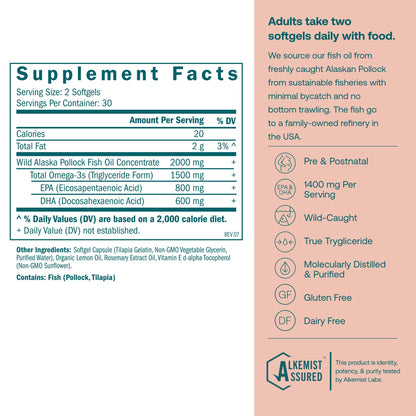 True Grace Prenatal DHA - 60 Softgels | 1400mg DHA + EPA | Pre-Conception to Lactation | Wild-Caught & Sustainably Sourced | Gluten Free