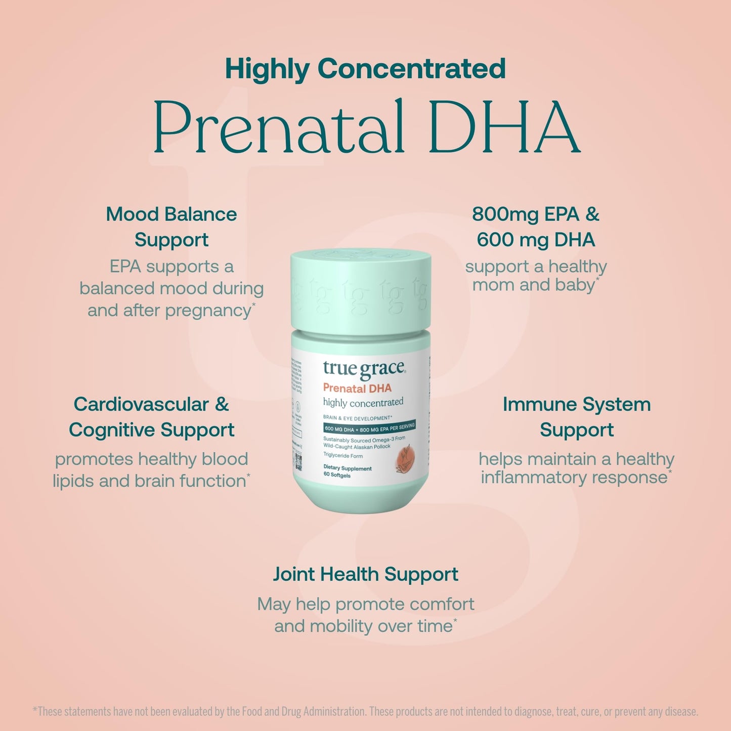 True Grace Prenatal DHA - 60 Softgels | 1400mg DHA + EPA | Pre-Conception to Lactation | Wild-Caught & Sustainably Sourced | Gluten Free