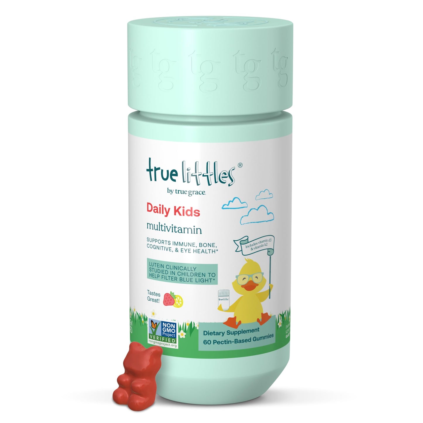 True Littles Daily Kids Multivitamin - 60 Pectin Gummies | Immune, Eye & Bone Support | Lutemax Kids Lutein + Vitamin D3 & K2 | Allergen Free & Vegan