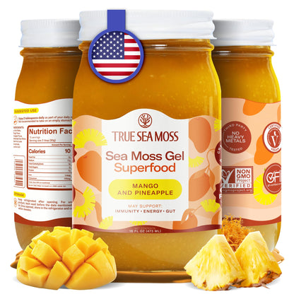TrueSeaMoss Sea Moss Gel Mango Pineapple – Made in USA, Wildcrafted Seamoss