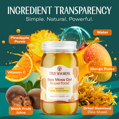 TrueSeaMoss Sea Moss Gel Mango Pineapple – Made in USA, Wildcrafted Seamoss
