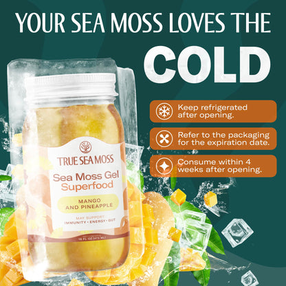 TrueSeaMoss Sea Moss Gel Mango Pineapple – Made in USA, Wildcrafted Seamoss