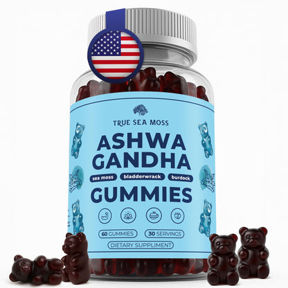 TrueSeaMoss Sea Moss Gummies with Ashwagandha – 1200mg/Serving, Vegan, Non-GMO, Made in USA, 60 Gummies