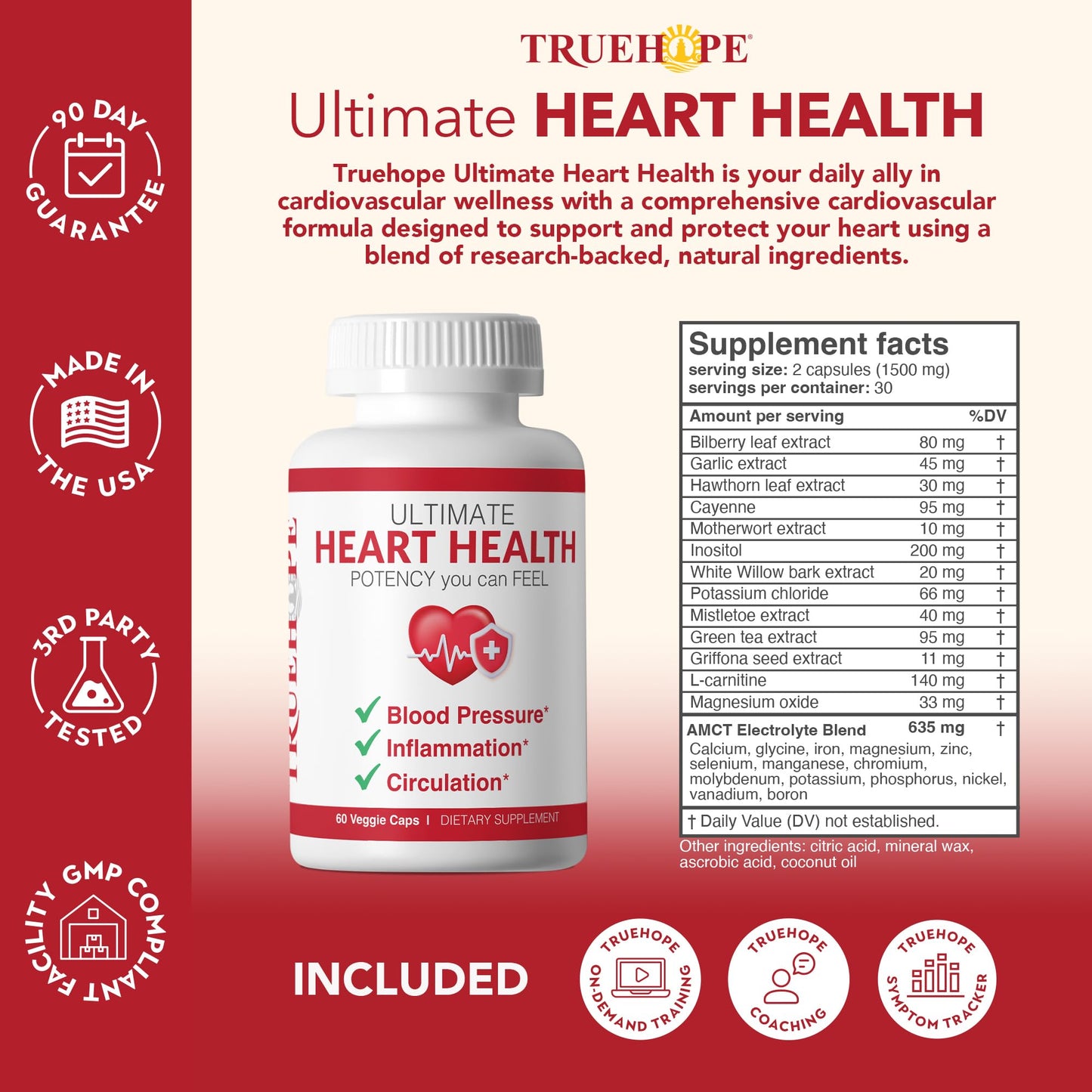 Truehope 27-in-1 Ultimate Heart Health Supplement | Blood Pressure, Circulation, Heart Function Support | Potency You Can Feel Day 1 | Hawthorn, Motherwort, Inositol, Mistletoe | + Advanced Chelation