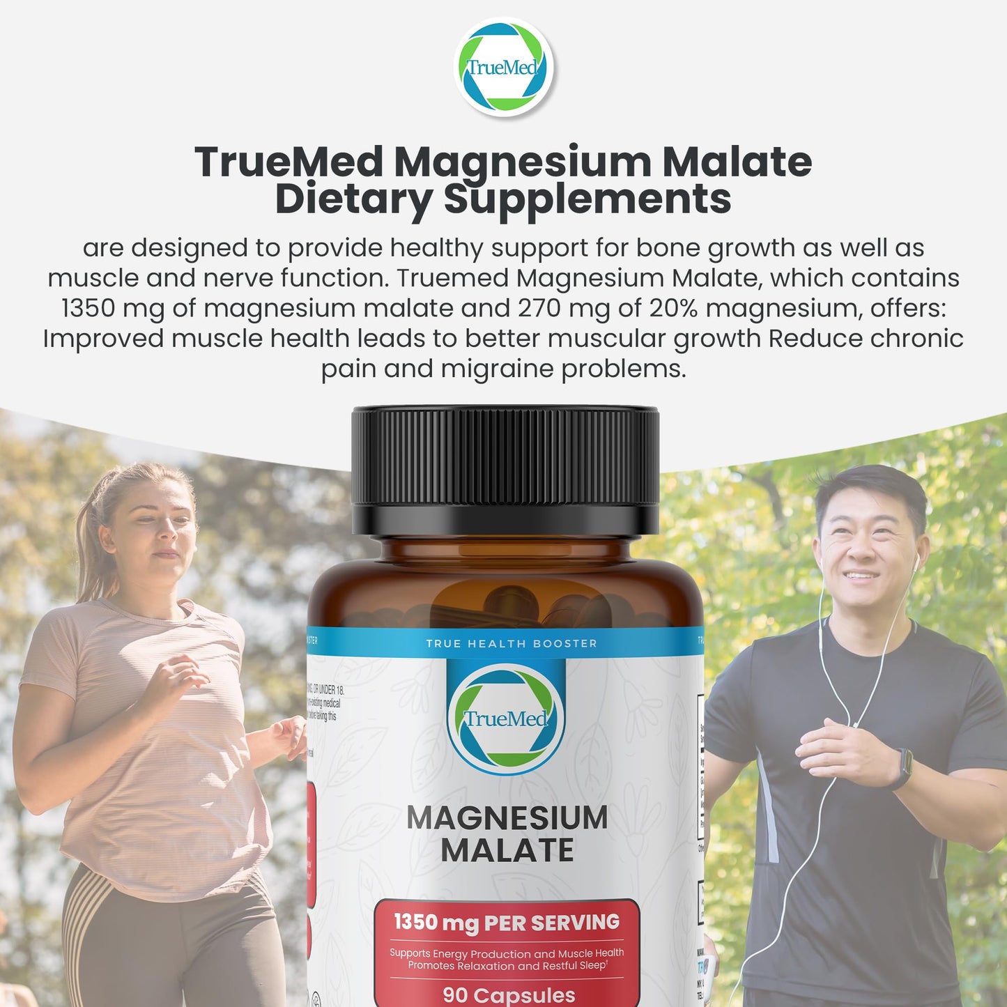 TrueMed Magnesium Malate 1350 mg – 90 Capsules | High Bioavailability, Muscle Function