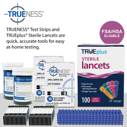 TRUENESS Blood Glucose Test Strips 100ct + 100 Lancets – Compatible with TRUENESS Meters