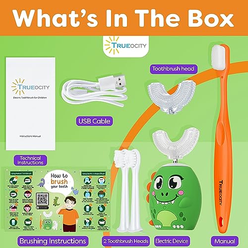 Trueocity Kids U Shape Electric Toothbrush 360-Degree Silicone U-Head (Ages 2-7)