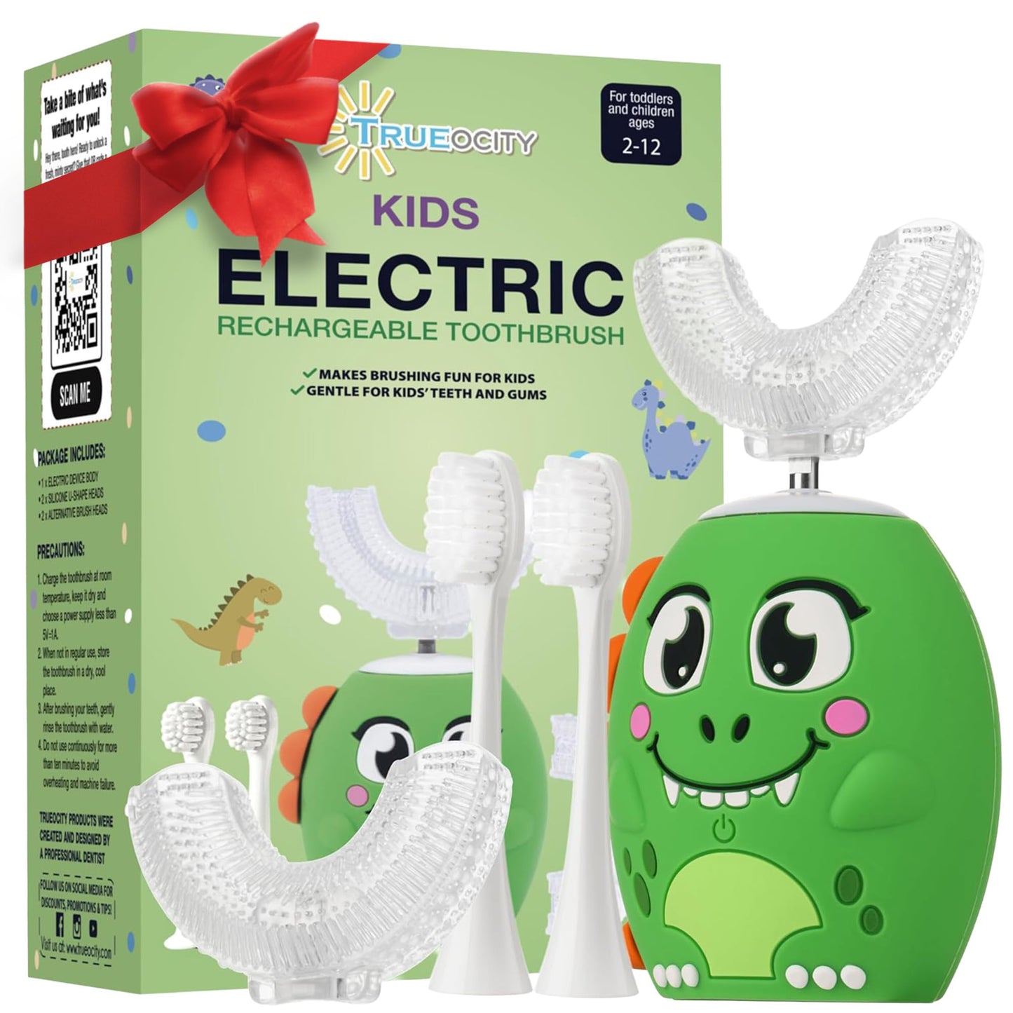 Trueocity Kids U Shape Electric Toothbrush 360-Degree Silicone U-Head (Ages 2-7)