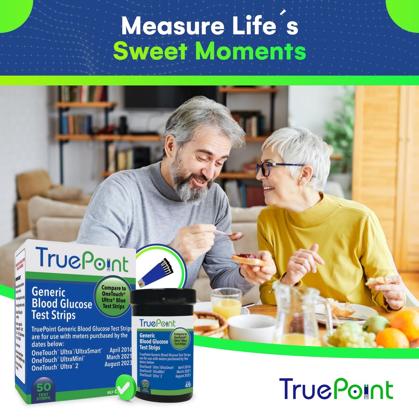 TruePoint Blood Glucose Test Strips – 50 Count, Compatible with Ultra, Ultra2, UltraMini & UltraSmart Meters
