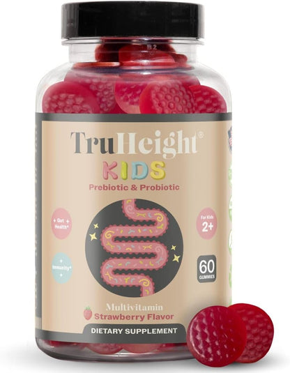 TruHeight Kids Prebiotic & Probiotic Gummies – Strawberry Flavor | 2+ Years Gut Health & Digestive Support