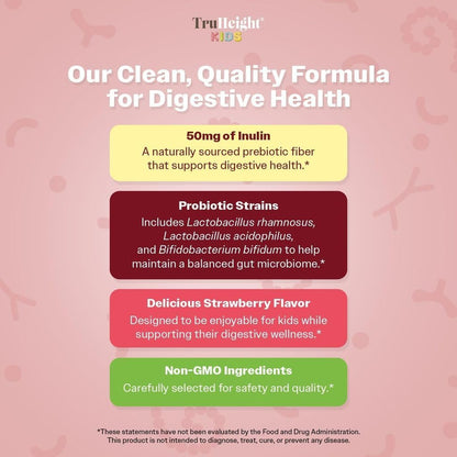 TruHeight Kids Prebiotic & Probiotic Gummies - Strawberry Flavor 2+