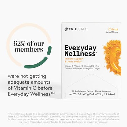 TRULEAN Everyday Wellness Shot Powder – Turmeric, Ginger & Vitamin C Immunity Support, 30 Citrus Packets