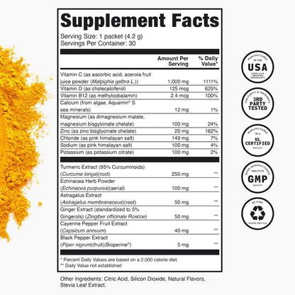 TRULEAN Everyday Wellness Shot Powder – Turmeric, Ginger & Vitamin C Immunity Support, 30 Citrus Packets
