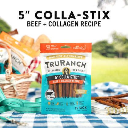 TRURANCH Collagen Sticks for Dogs - 5-inch Rawhide Alternative for Joints & Skin Health