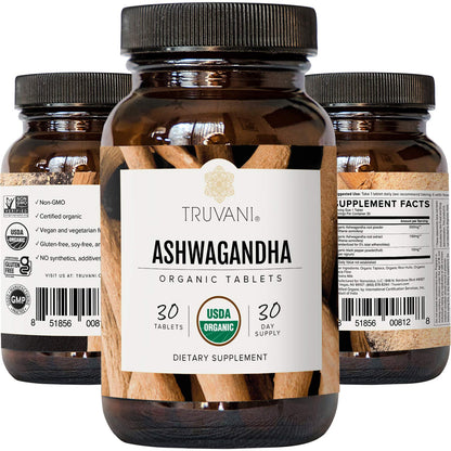 Truvani Organic Ashwagandha | Daily Energy, Mood, Brain Health & Sleep Support | 30 Day Non-GMO