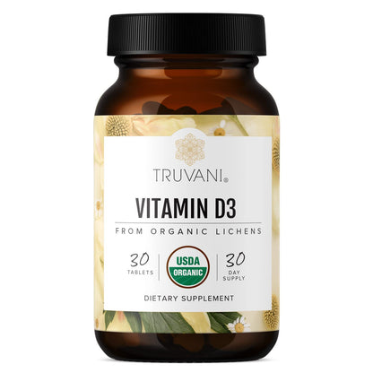 Truvani Organic Vitamin D3 - Plant-Based, USDA Organic, Gluten-Free (30 Tablets)