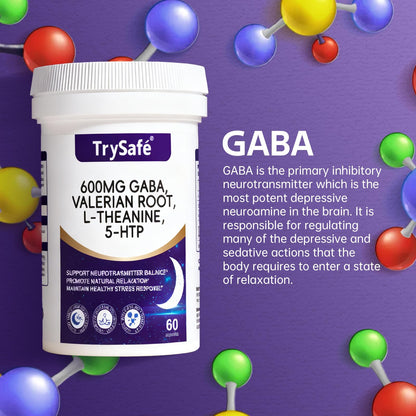 TrySafe 600mg GABA Sleep Aid with Valerian, L-Theanine & 5-HTP | 60 Capsules