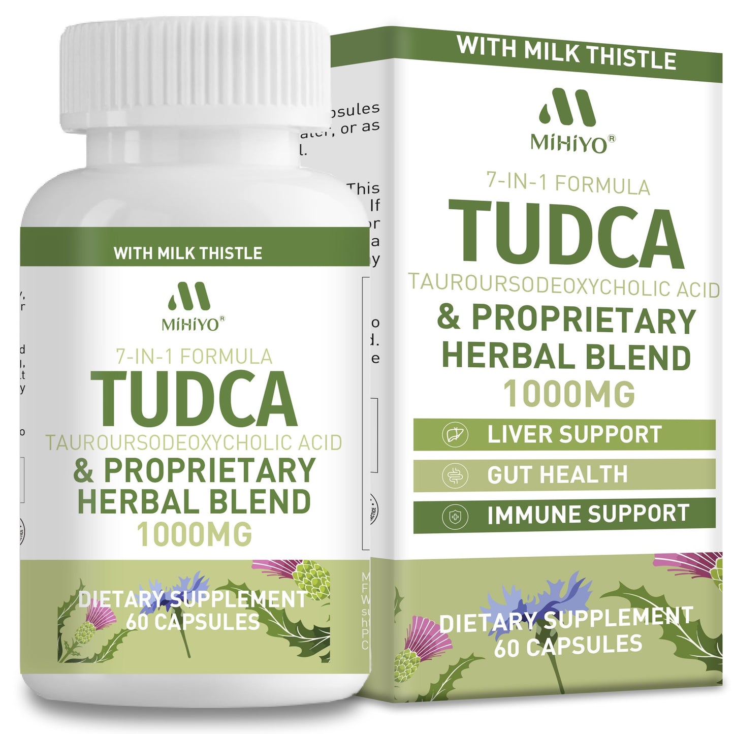 TUDCA Supplement 1000mg – Bile Salts and Liver Support with Milk Thistle – 6 Herb Blend Gallbladder Formula – 60 Capsules