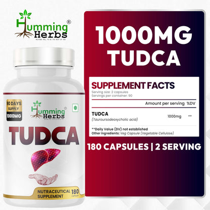 TUDCA Tauroursodeoxycholic Acid Supplement 1000mg - 180 Vegan Capsules - Non-GMO