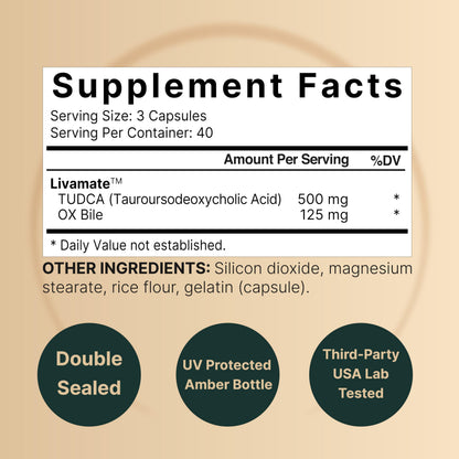 TUDCA 500mg with OX Bile 125mg – 120 Capsules | Liver Support