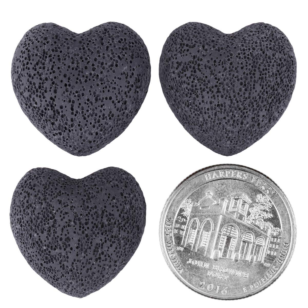 TUMBEELLUWA Heart Essential Oil Diffuser Stones – Hand Carved Lava Rock, Pack of 10 (1 inch, Black)