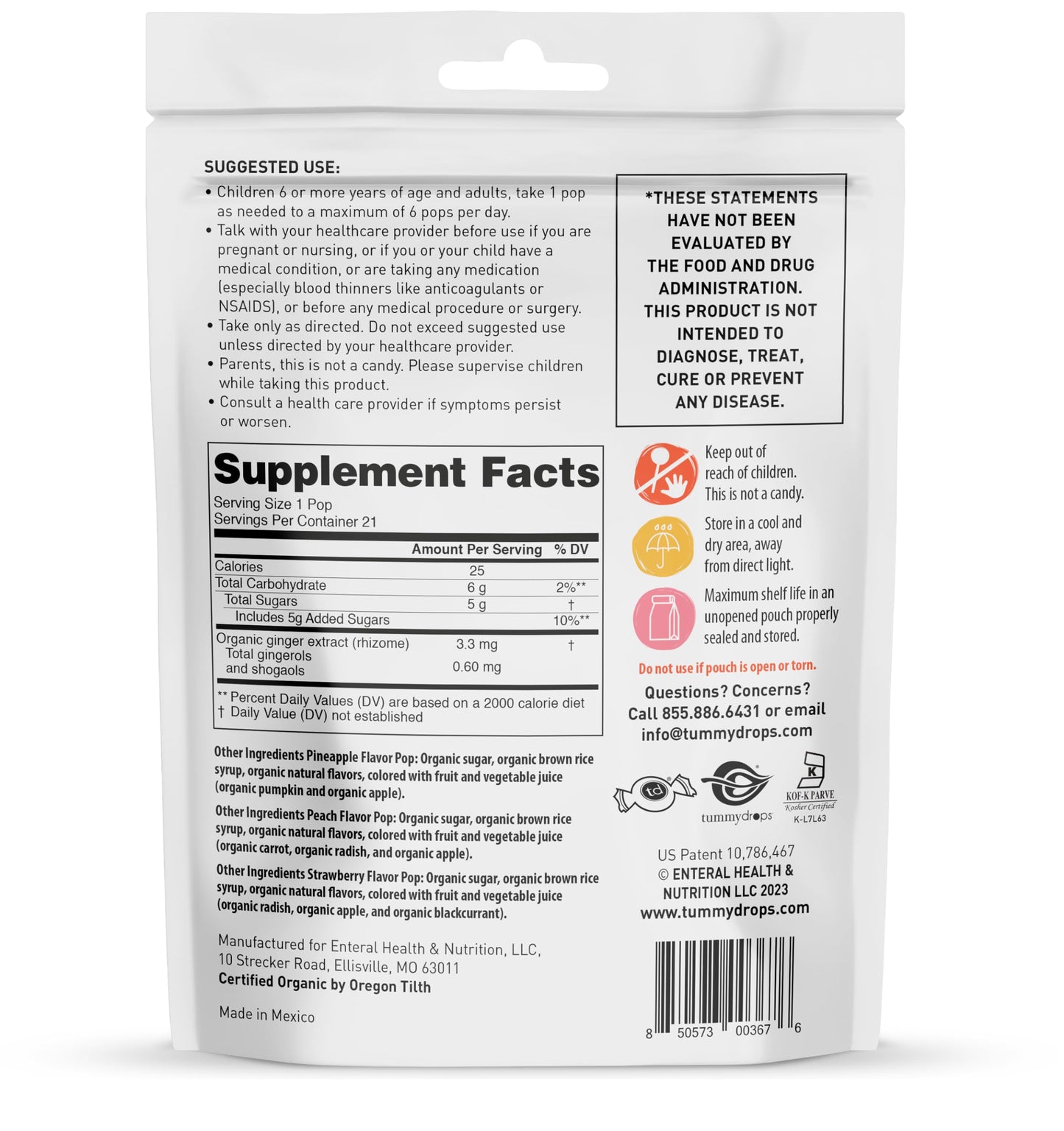 Tummydrops USDA Organic Tummypops Ginger Variety Pack – Pineapple, Peach, and Strawberry