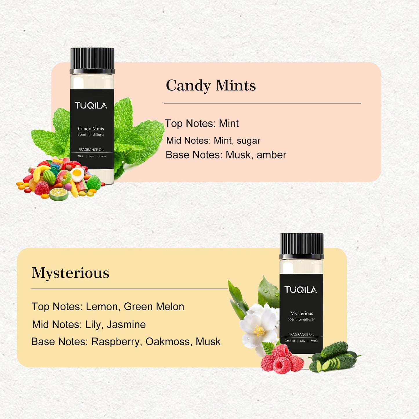 Tuqila Waterless Diffuser Oil Set (6x20mL) – Luxury Hotel Scents: My Way, Olene, Candy Mints, Mysterious, Bergamot, Oud Wood