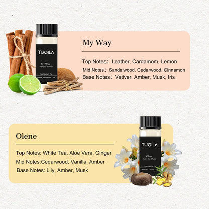 Tuqila Waterless Diffuser Oil Set (6x20ml) – Luxury Hotel Scents for Home, Office & Car