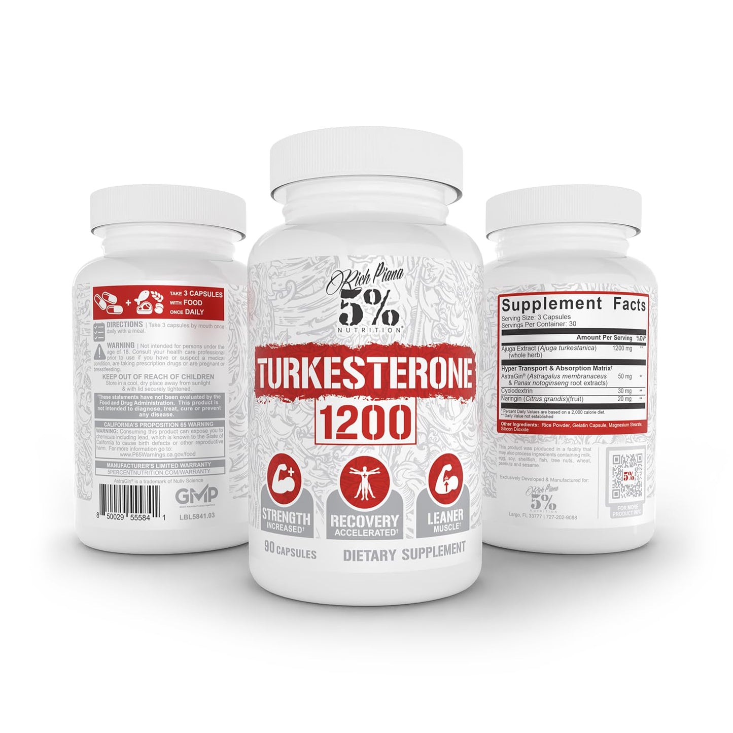 5% Nutrition Turkesterone 1200mg | Max Purity & Absorption | Complexed with Astragin, Cyclodextrin & Naringin | 90 Capsules (1 Month Supply)
