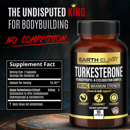 Turkesterone 840 mg – Natural Testosterone Support - 100% Pure Turkesterone Supplement for Men & Women - Ajuga Turkestanica Extract - Made in USA & 3rd Party Tested for Strength, Energy & Vitality