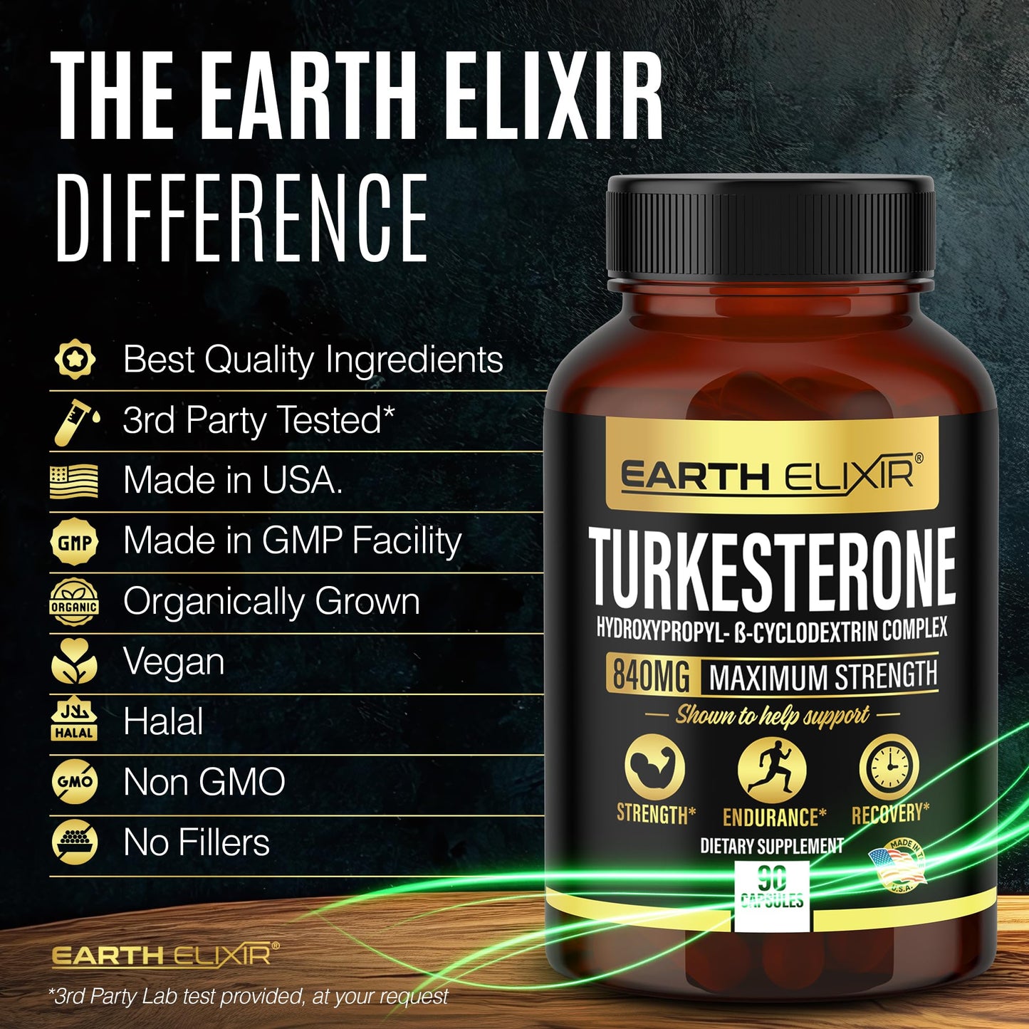 Turkesterone 840 mg – Natural Testosterone Support - 100% Pure Turkesterone Supplement for Men & Women - Ajuga Turkestanica Extract - Made in USA & 3rd Party Tested for Strength, Energy & Vitality