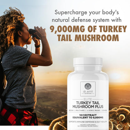 Dr. Emil Nutrition Turkey Tail Mushroom Capsules – Immunity & Gut Health Formula with Lion's Mane, Chaga, Reishi & Maitake