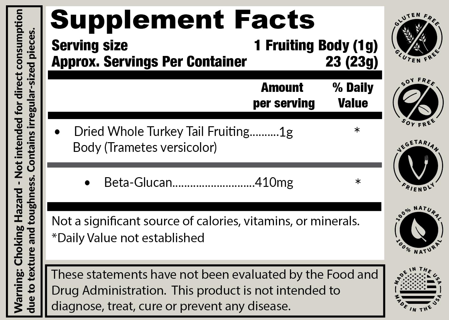 Turkey Tail Mushroom Fruiting Body – Lab-Verified 41.2% Beta-Glucans for Tea | Amber Glass Jar