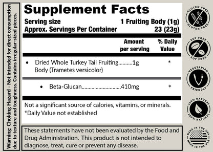 Turkey Tail Mushroom Fruiting Body – Lab-Verified 41.2% Beta-Glucans for Tea | Amber Glass Jar