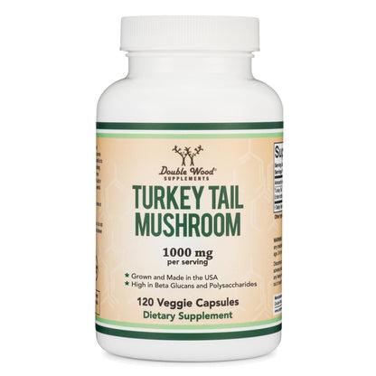 Turkey Tail Mushroom Supplement - 120 Capsules (2 Month Supply) | Double Wood