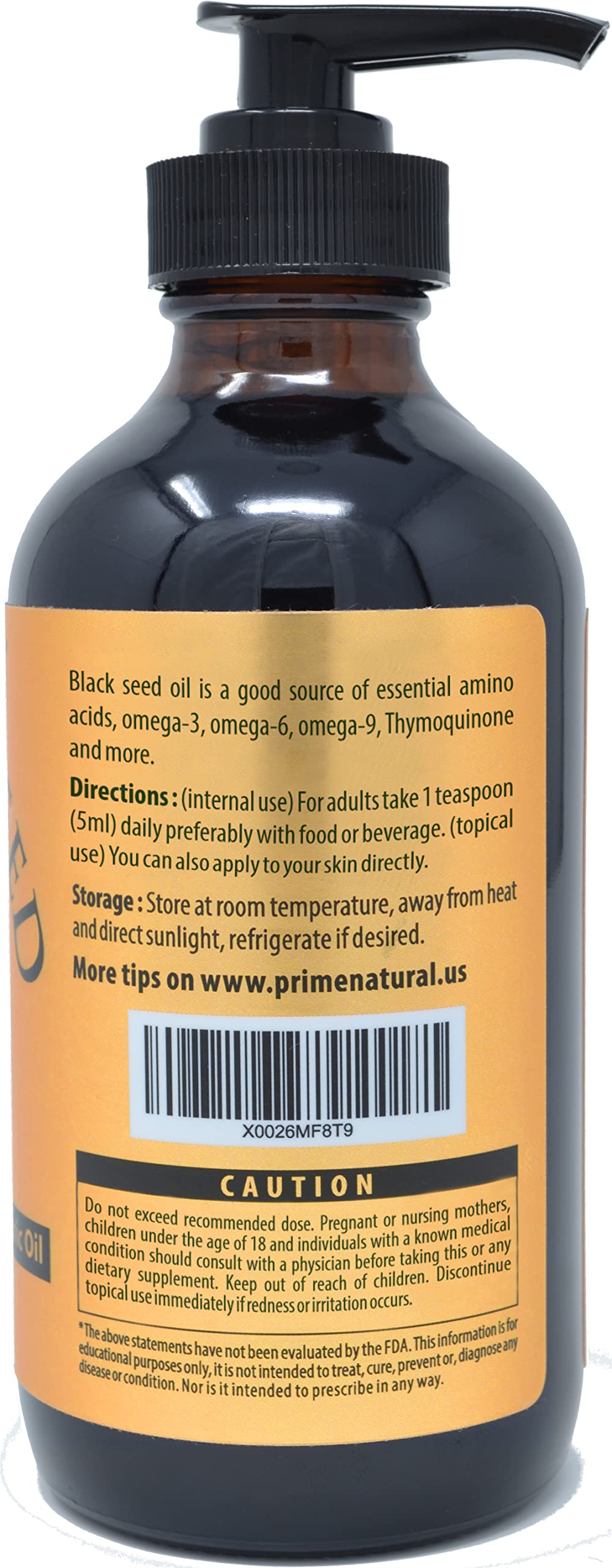 Prime Natural Organic Black Seed Oil 8oz — Cold Pressed, 1.7% Thymoquinone | USDA Organic, Turkish Nigella Sativa