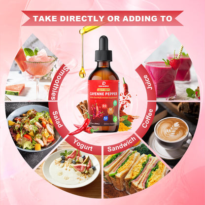 Cayenne Pepper Liquid Drops with Hawthorn & Vitamin D3 K2 – 2 fl oz | Vegan, Non-GMO