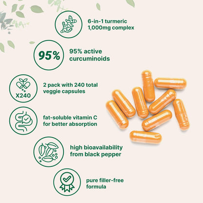 Micro Ingredients Turmeric Curcumin 1000mg | 240 Veggie Capsules | 95% Curcuminoids