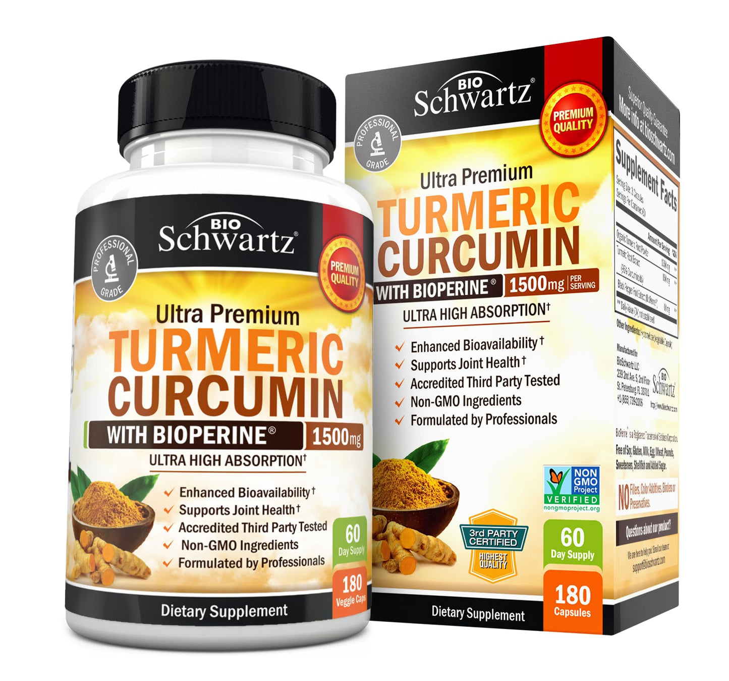 Turmeric Curcumin 1500mg with BioPerine – 95% Curcuminoids, Joint Support