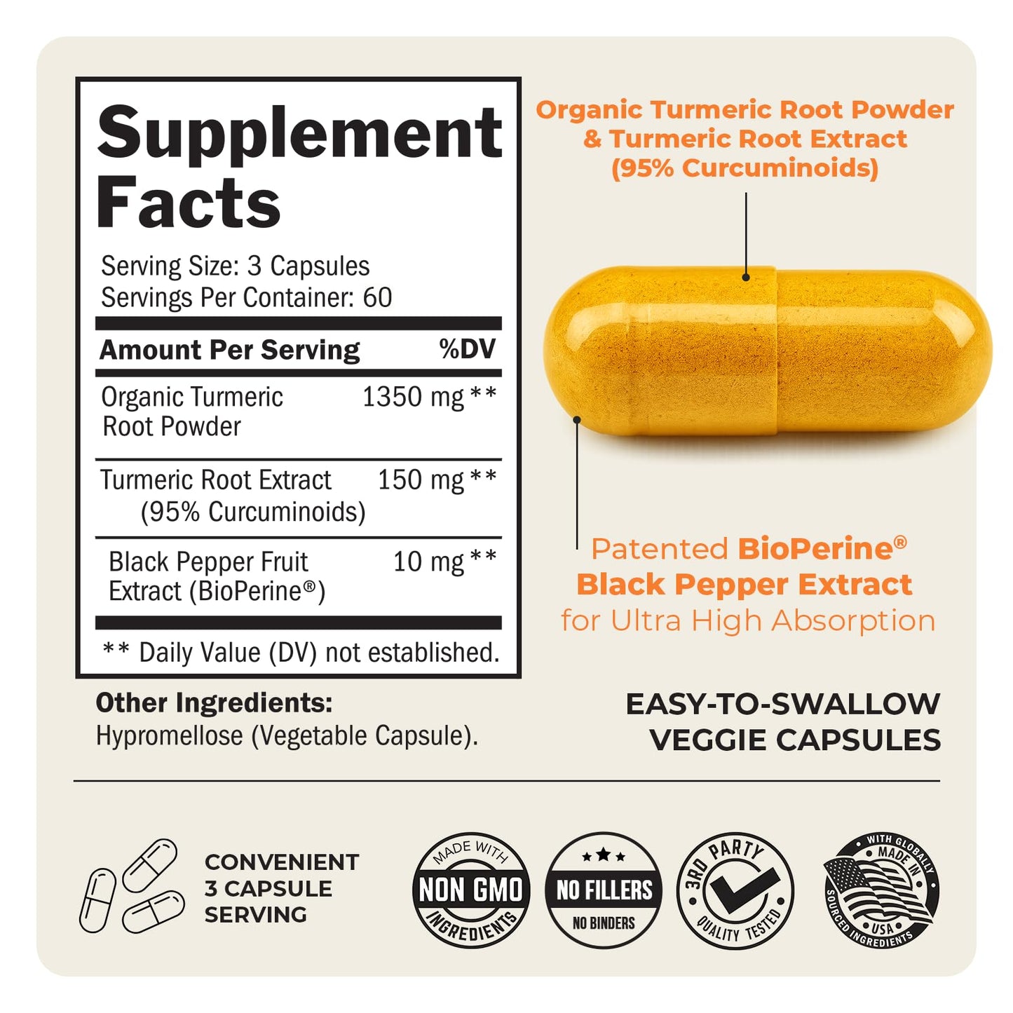 Turmeric Curcumin 1500mg with BioPerine – 95% Curcuminoids, Joint Support