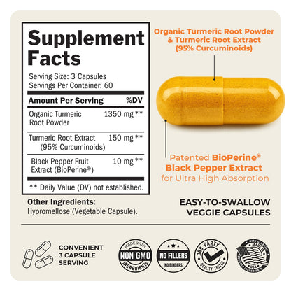 Turmeric Curcumin 1500mg with BioPerine – 95% Curcuminoids, Joint Support