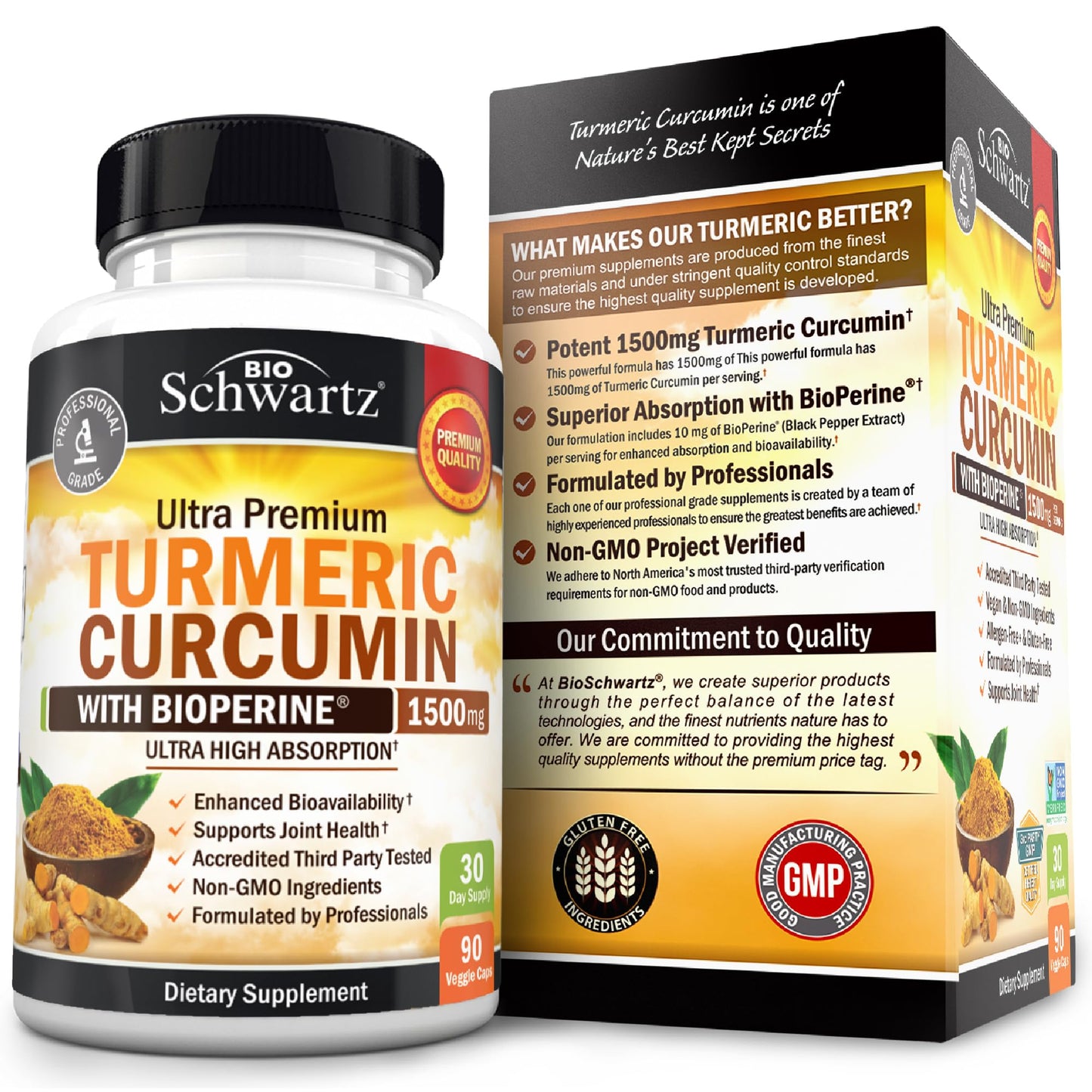 Turmeric Curcumin 1500mg with BioPerine – 90 Vegan Capsules (95% Curcuminoids)