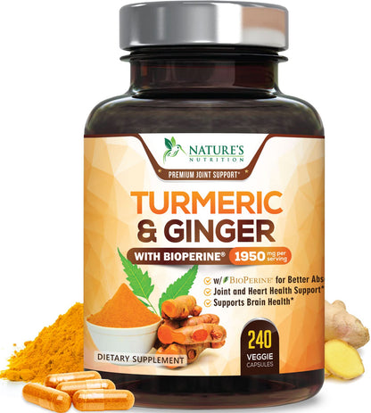 Turmeric Curcumin 1950mg – 95% Curcuminoids, Organic Turmeric & Ginger, BioPerine | 240 Capsules