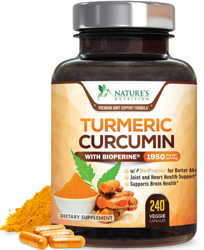 Turmeric Curcumin 1950mg with Bioperine – 95% Curcuminoids, 240 Vegan Capsules, Made in USA