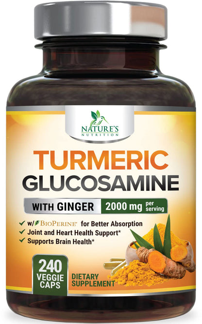Turmeric Curcumin 2000mg with Glucosamine & Ginger – BioPerine, 240 capsules, USA Made