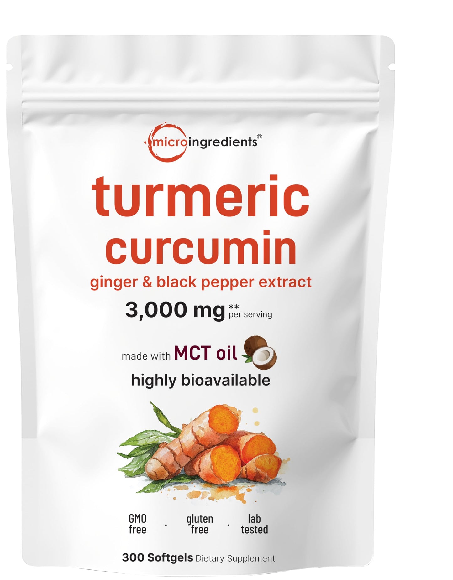 Turmeric Curcumin 3000mg with Black Pepper & Ginger – 300 Softgels | 95% Curcuminoids | Non-GMO